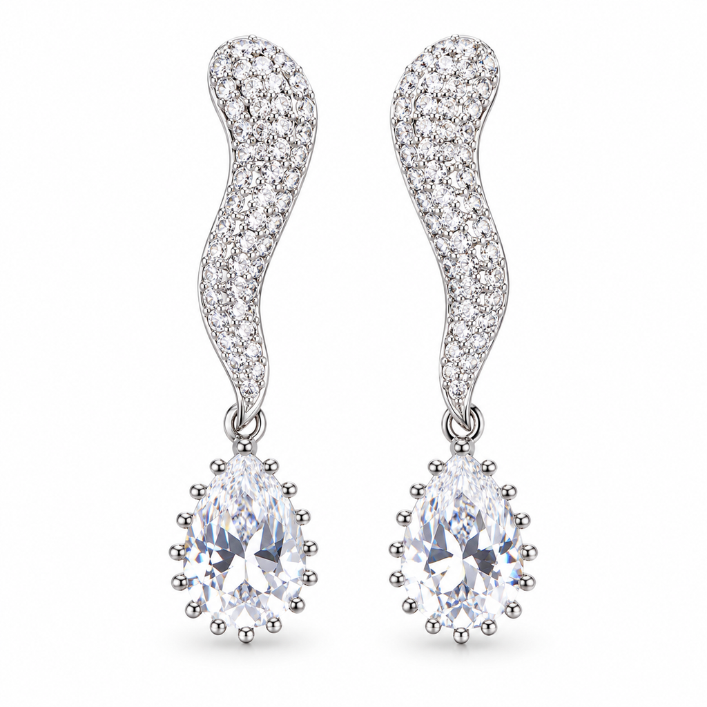 Silver-Tone Pavé Teardrop Drop Earrings | أقراط متدلية باللون الفضي بتصميم الدمعة المرصّع