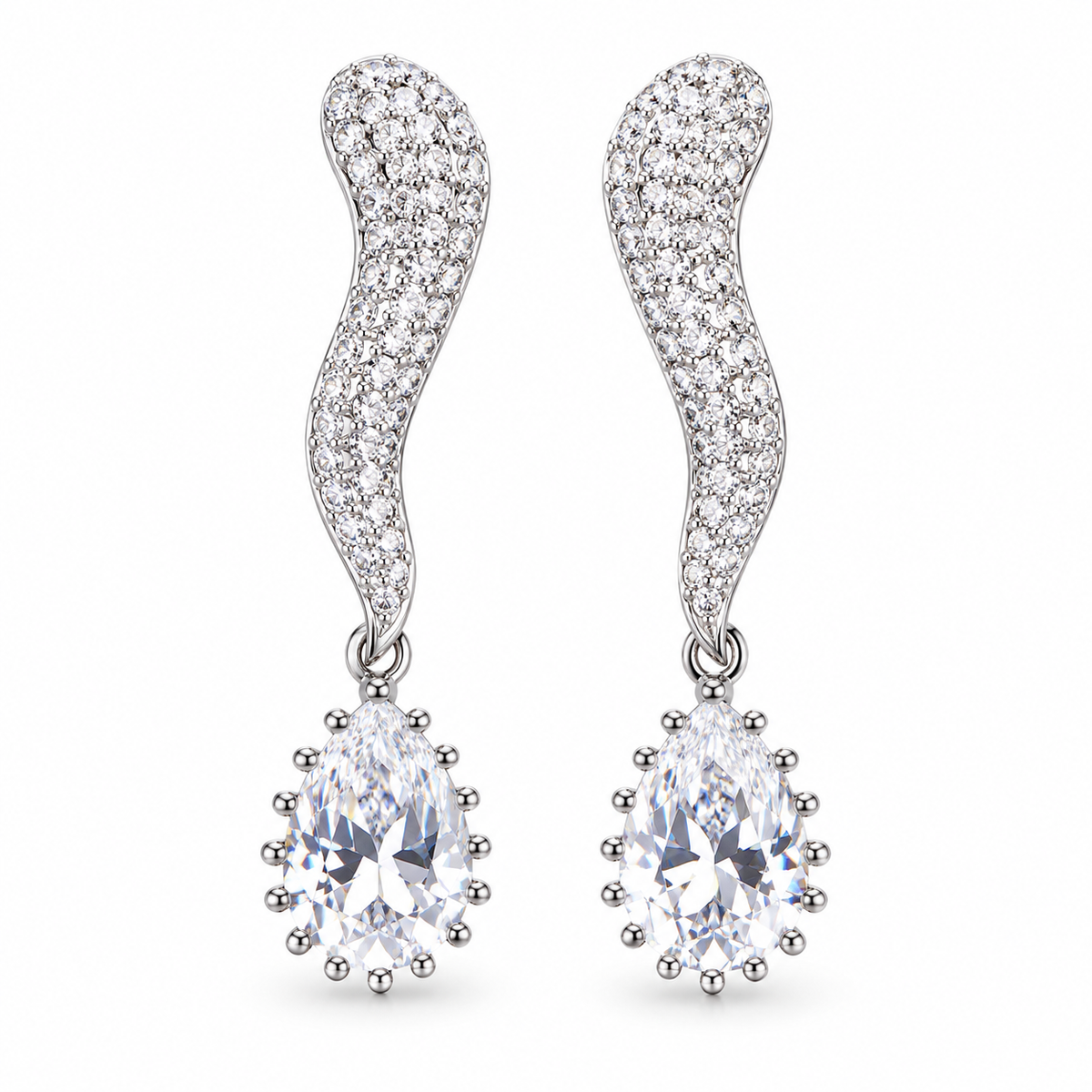 Silver-Tone Pavé Teardrop Drop Earrings | أقراط متدلية باللون الفضي بتصميم الدمعة المرصّع