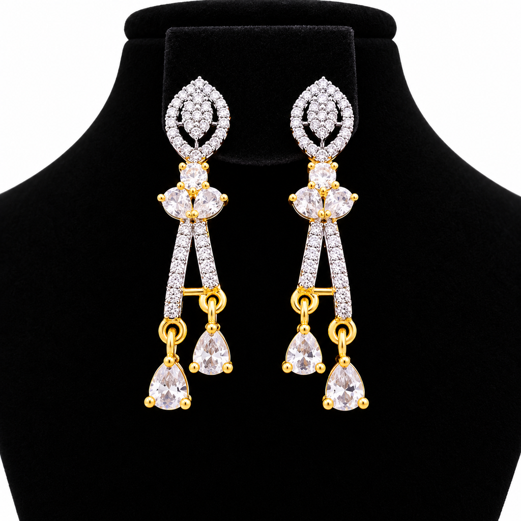 Elegant Crystal Necklace & Earrings Set – Y-Shaped Design | طقم عقد وأقراط كريستالي بتصميم أنيق