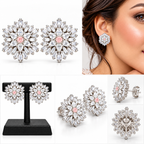 Starburst Crystal Stud Earrings with Pink Centre Stone | أقراط كريستالية بتصميم النجمة وحجر وردي مركزي