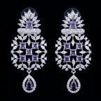 Royal Purple Amethyst Chandelier Drop Earrings – Luxury CZ Silver Danglers | أقراط بنفسجية فاخرة