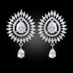 Luxury Diamond White CZ Sunburst Halo Drop Earrings – Elegant TearDrop Danglers | أقراط زركون ألماسية