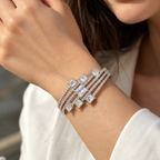 Silver-Tone Multi-Row Geometric Bangle Bracelet | سوار هندسي متعدد الصفوف بلون فضي