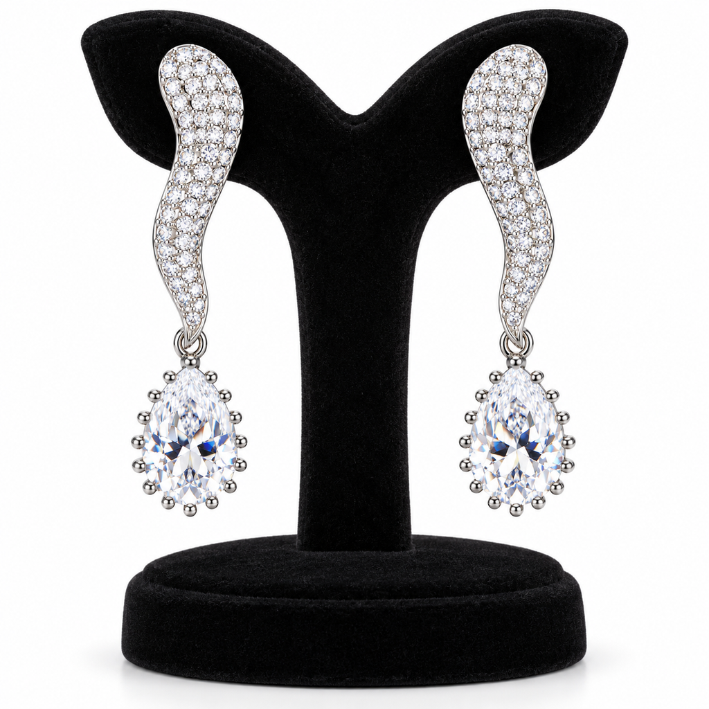 Silver-Tone Pavé Teardrop Drop Earrings | أقراط متدلية باللون الفضي بتصميم الدمعة المرصّع