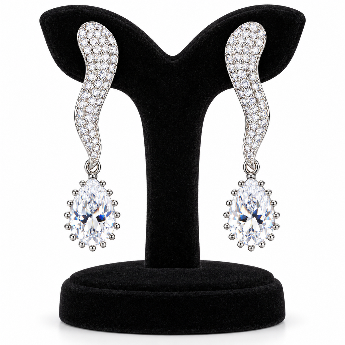Silver-Tone Pavé Teardrop Drop Earrings | أقراط متدلية باللون الفضي بتصميم الدمعة المرصّع