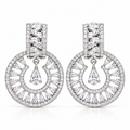 Silver-Tone Crystal Halo Drop Earrings | أقراط متدلية بتصميم هالة كريستالية بلون فضي