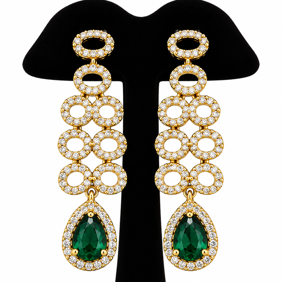 Emerald Green & Gold-Tone Chandelier Necklace and Earrings Set | طقم عقد وأقراط متدلية باللون الأخضر الزمردي والذهبي