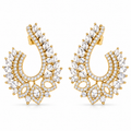 Gold-Tone Leaf Design Crystal Statement Earrings | أقراط بارزة بتصميم أوراق وأحجار كريستالية بلون ذهبي