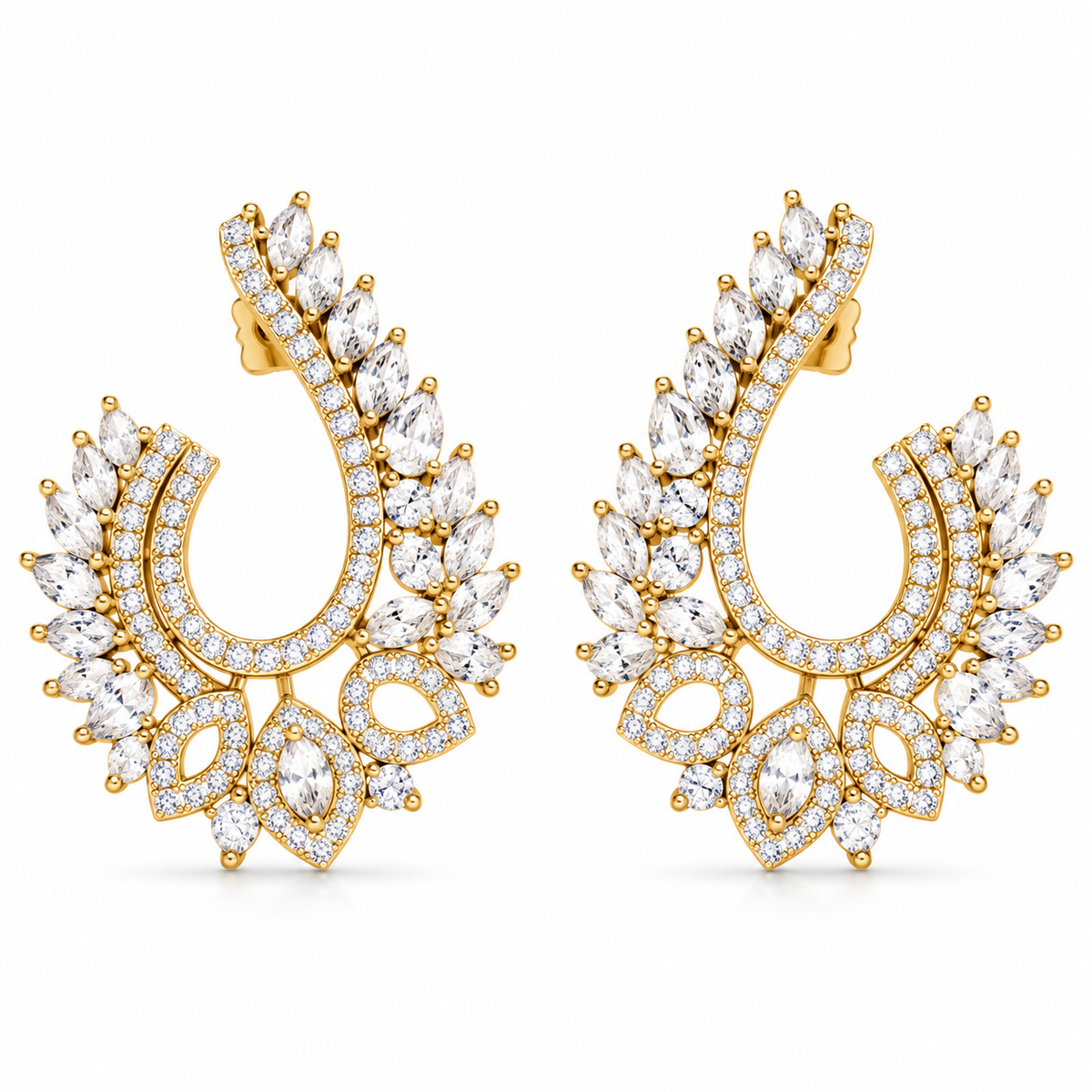 Gold-Tone Leaf Design Crystal Statement Earrings | أقراط بارزة بتصميم أوراق وأحجار كريستالية بلون ذهبي