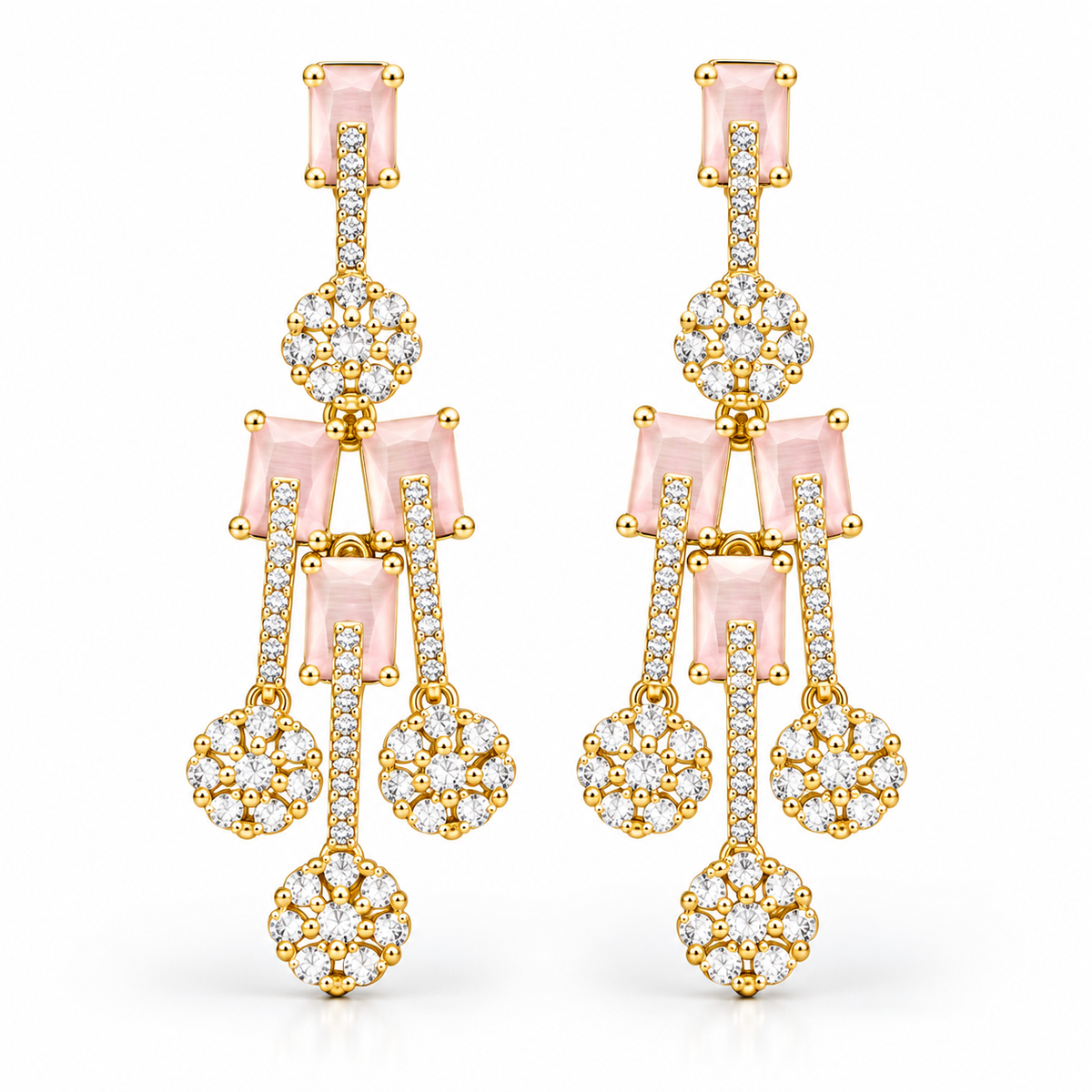 Pink Crystal Gold-Tone Drop Earrings | أقراط متدلية بلون ذهبي مع كريستال وردي
