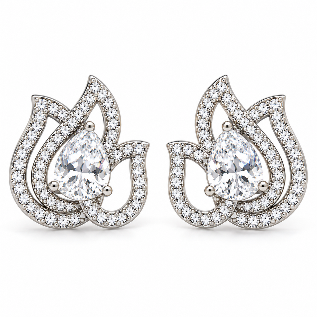 Elegant Lotus Design Crystal Stud Earrings | أقراط كريستالية بتصميم زهرة اللوتس الأنيق