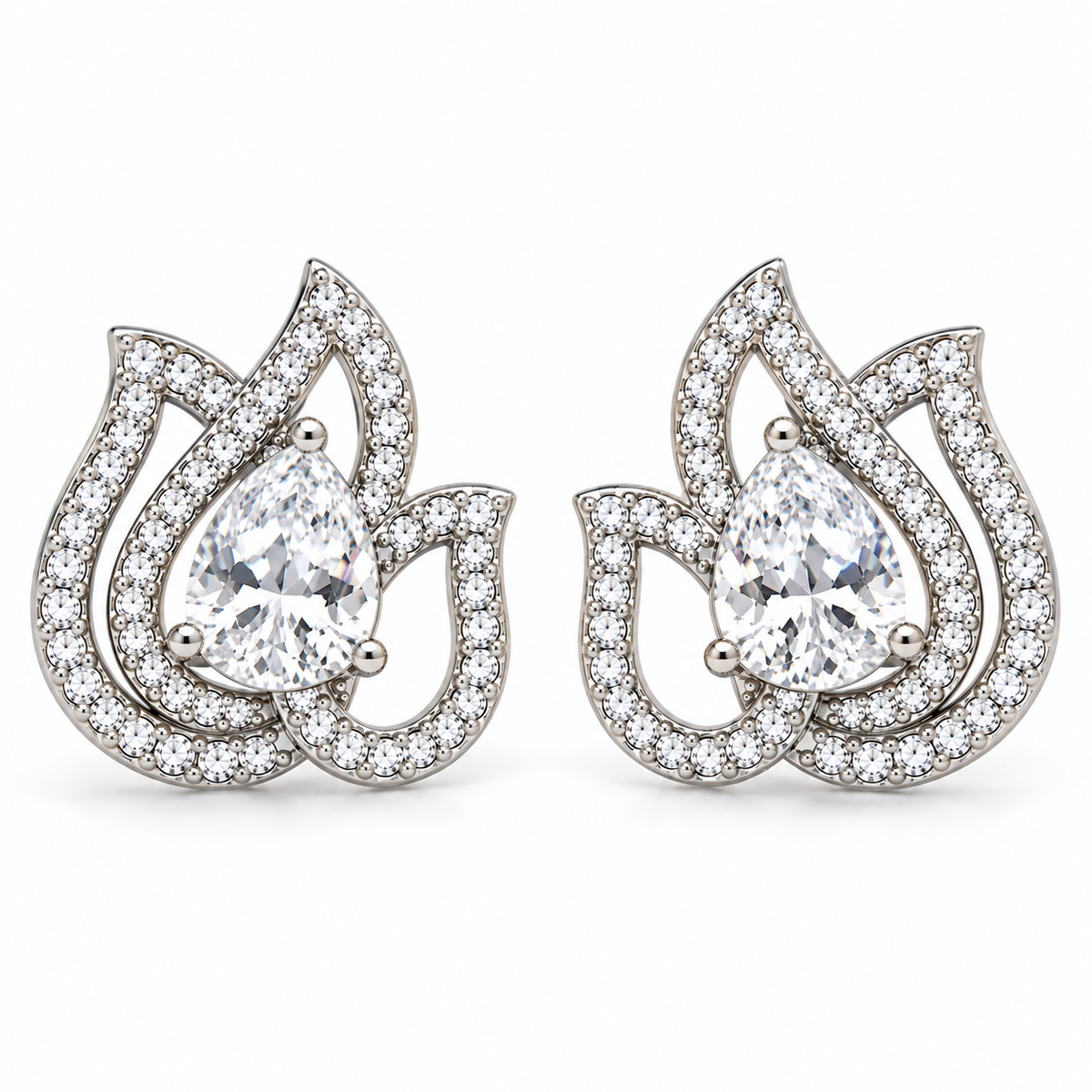 Elegant Lotus Design Crystal Stud Earrings | أقراط كريستالية بتصميم زهرة اللوتس الأنيق
