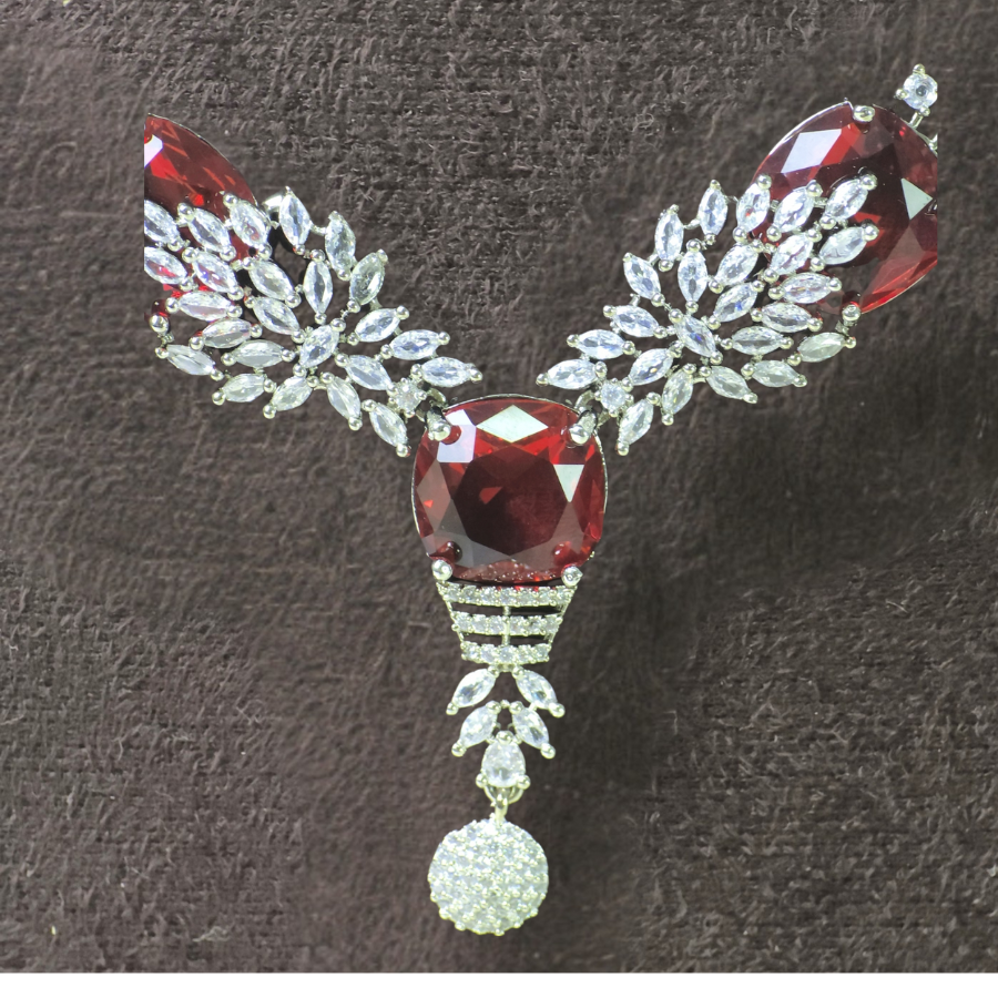 Elegant Red Lock Diamond Jewelry Set with Cubic Zirconia
