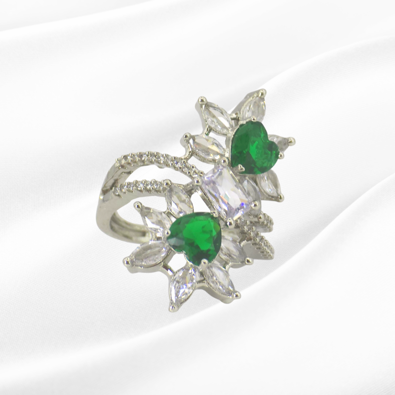 Classic Green Cubic Zirconia Silver Ring