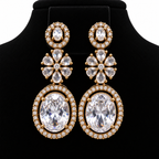 Victorian Floral Crystal Necklace & Earrings Set – Gold-Tone | طقم عقد وأقراط كريستالي بتصميم زهري فيكتوري – لون ذهبي