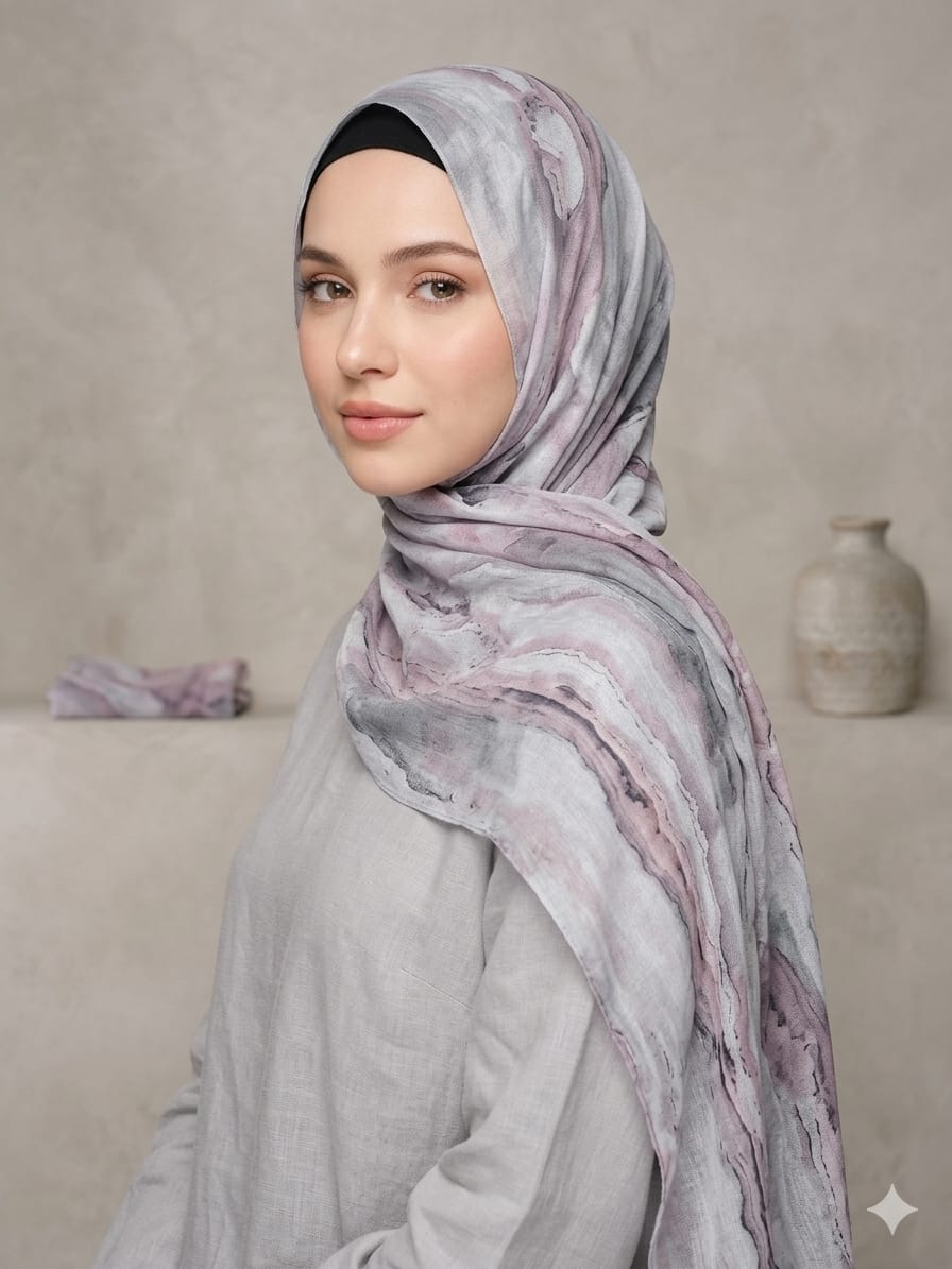 Luxury Marble Print Modal Shayla Hijab | شيلة مودال فاخرة بنقشة رخامية ناعمة - Fabric Modal | القماش مودال