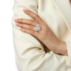Manruya Crystal Heart Halo Statement Ring - Rhodium-Plated Adjustable Cocktail Ring