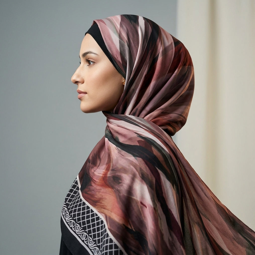 Luxury Abstract Print Softy Cotton Shayla Hijab | شيلة سوفتي قطن فاخرة بنقشة فنية أنيقة - Fabric Softy Cotton | القماش سوفتي قطن