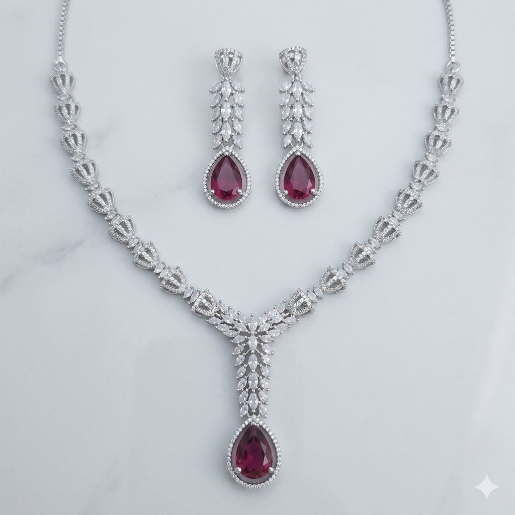 Luxury Crystal Drop Necklace & Earring Set for Women | طقم عقد وأقراط فاخر للنساء