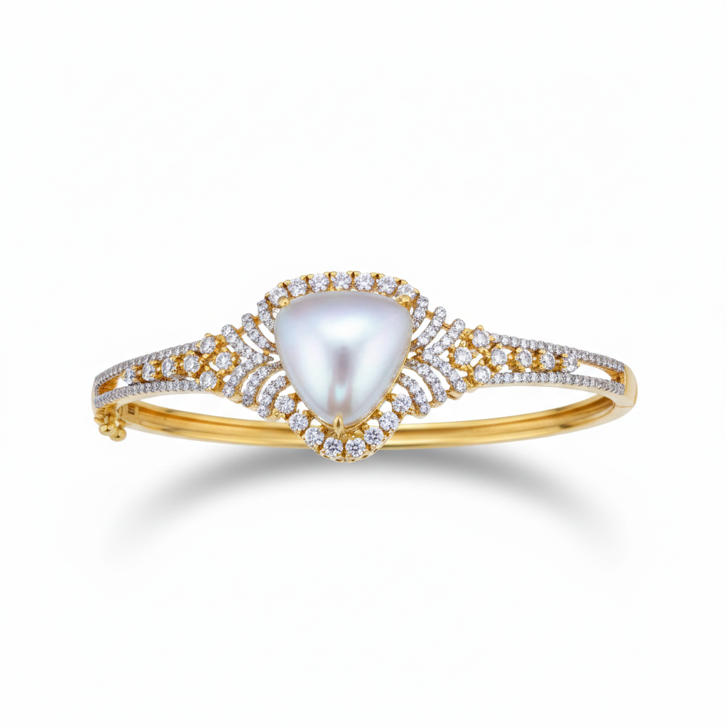 Exquisite Gold-Tone Moonstone & Diamond-Accent Bangle | سوار حجر القمر الذهبي المذهل