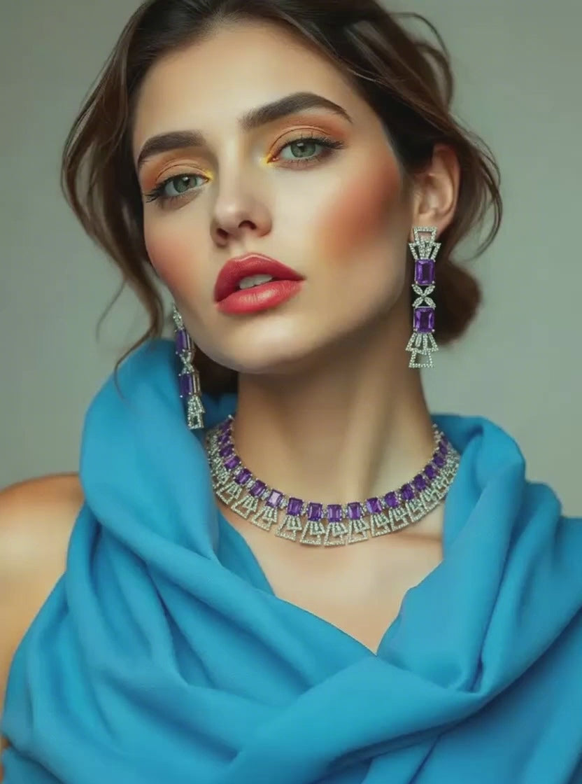 Exquisite Purple Cubic Zirconia Necklace – Modern Party Collection