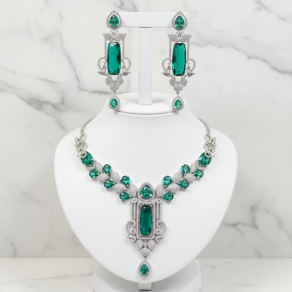 Elegant Green Cubic Zirconia Necklace – Refined Party Collection