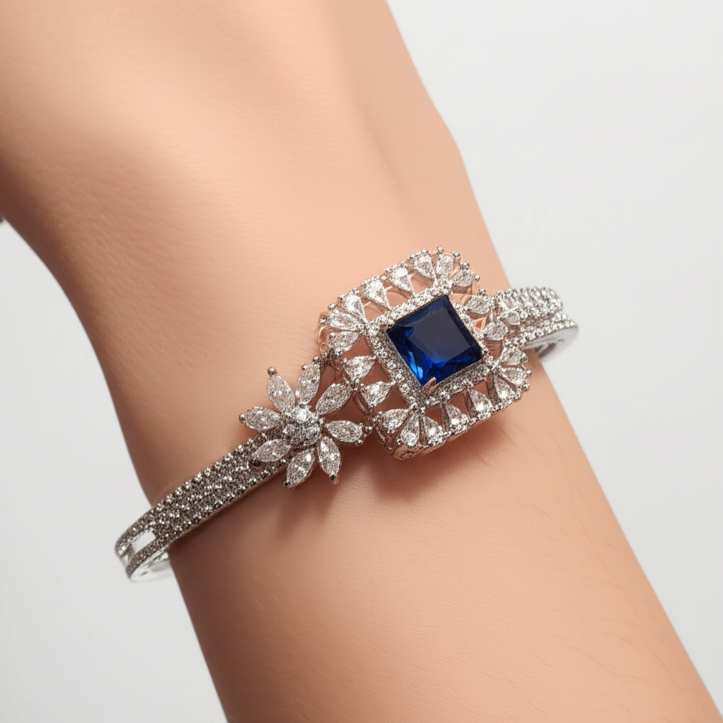 Premium Blue Stone Cubic Zirconia Kada – Modern Elegant Design