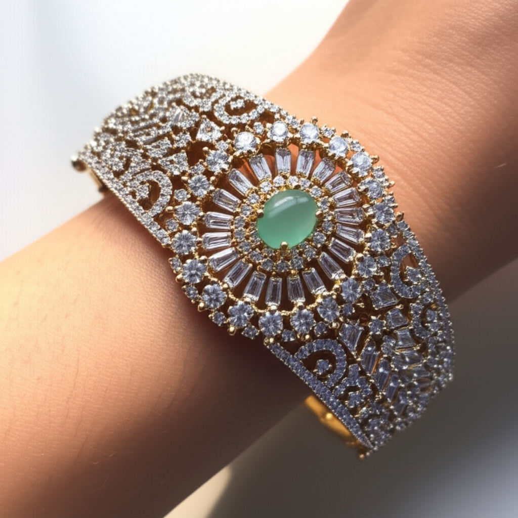 Exquisite Green Stone Spiral Kada – Elegant Wedding Collection