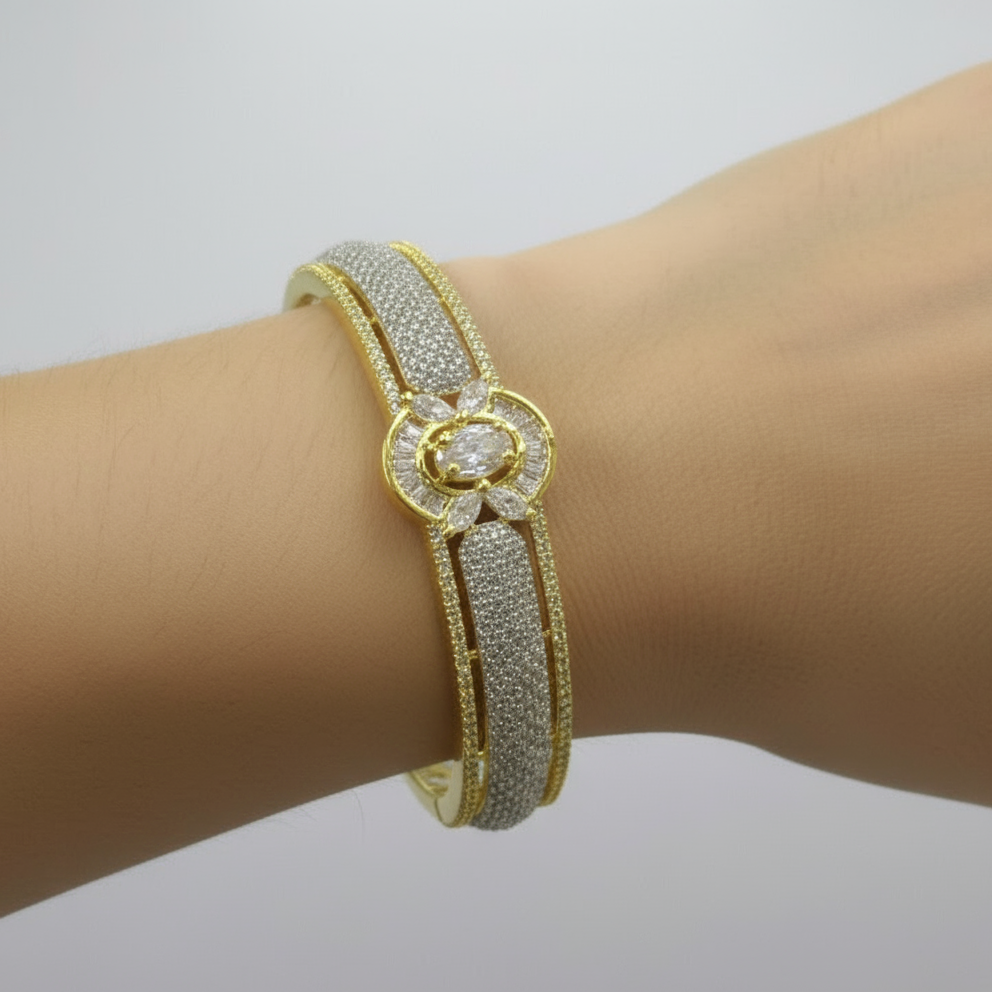 Elegant Silver Cubic Zirconia Band Bracelet – Everyday & Formal Wear