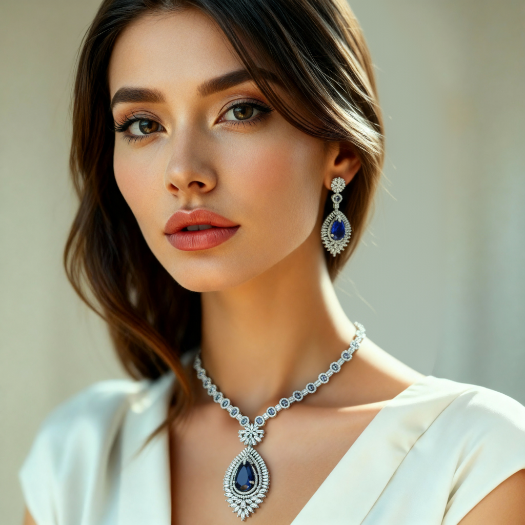 Exquisite Navy Blue Cubic Zirconia Half-Set – Elegant Party Collection