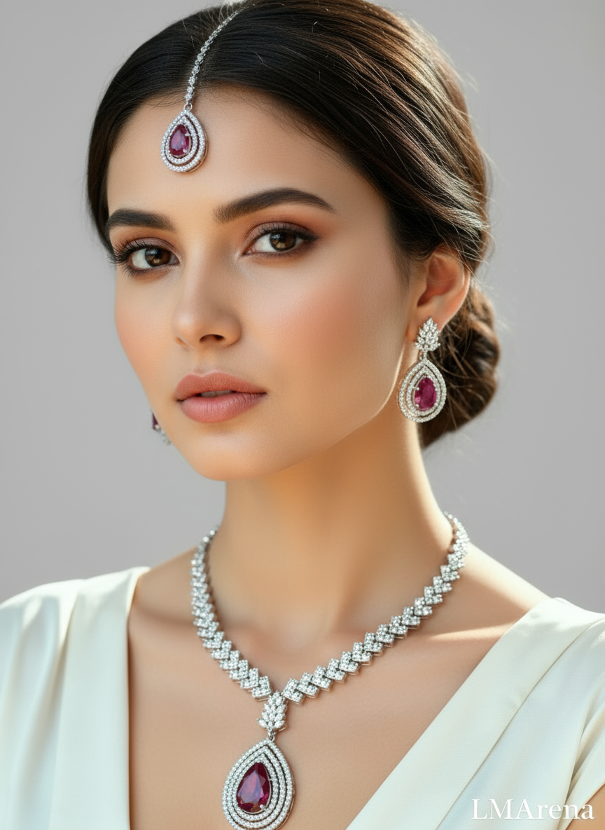 Elegant Red Cubic Zirconia Half-Set – Party & Wedding Collection