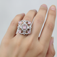 Square Pink Stone Silver Ring with Cubic Zirconia