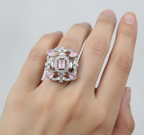 Square Pink Stone Silver Ring with Cubic Zirconia