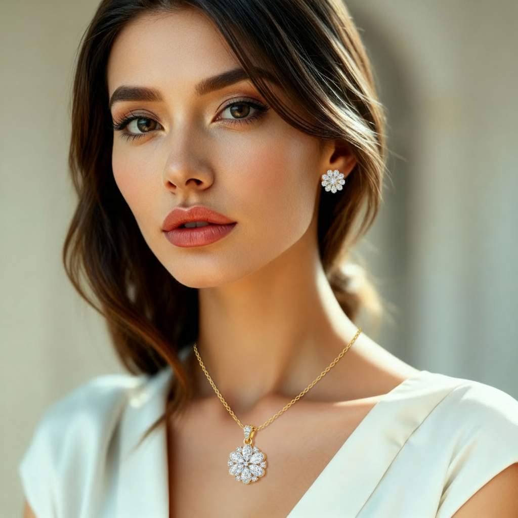 Elegant Golden Cubic Zirconia Pendant Set