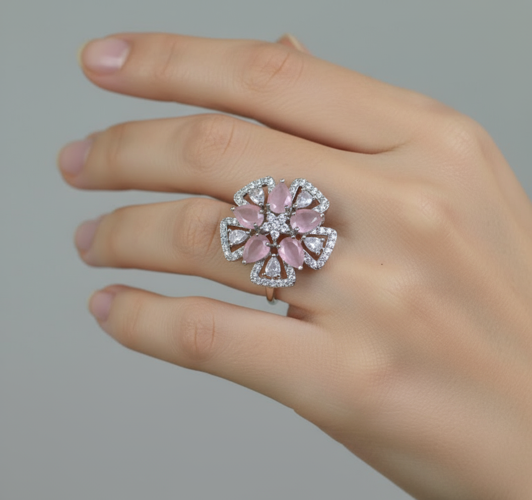 Elegant Pink Cubic Zirconia Silver Ring