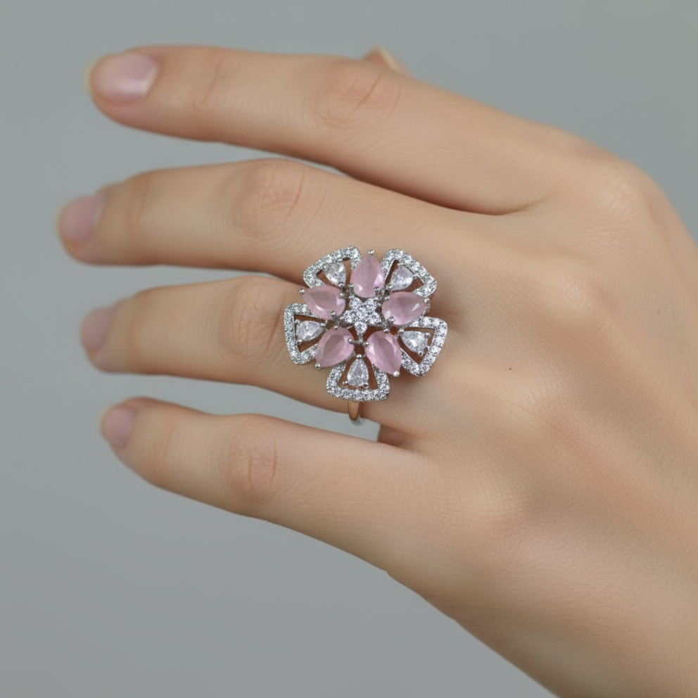 Elegant Pink Cubic Zirconia Silver Ring