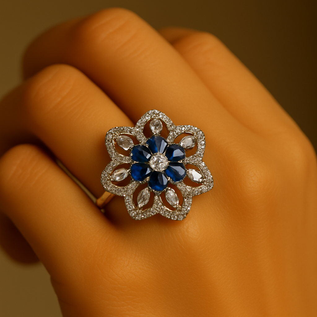 Elegant Blue Cubic Zirconia Silver Ring