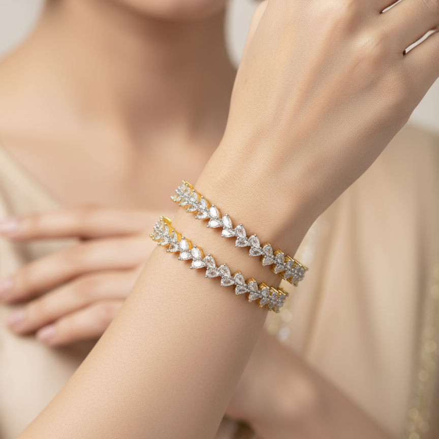 Exquisite Golden Cubic Zirconia Bangle Set – Wedding & Special Occasion Jewelry