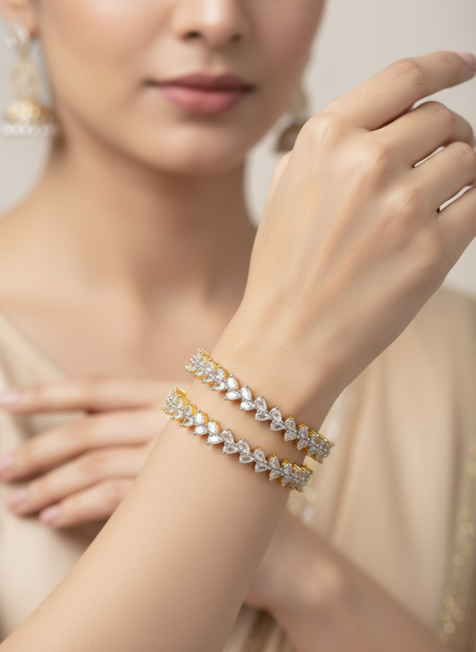 Exquisite Golden Cubic Zirconia Bangle Set – Wedding & Special Occasion Jewelry