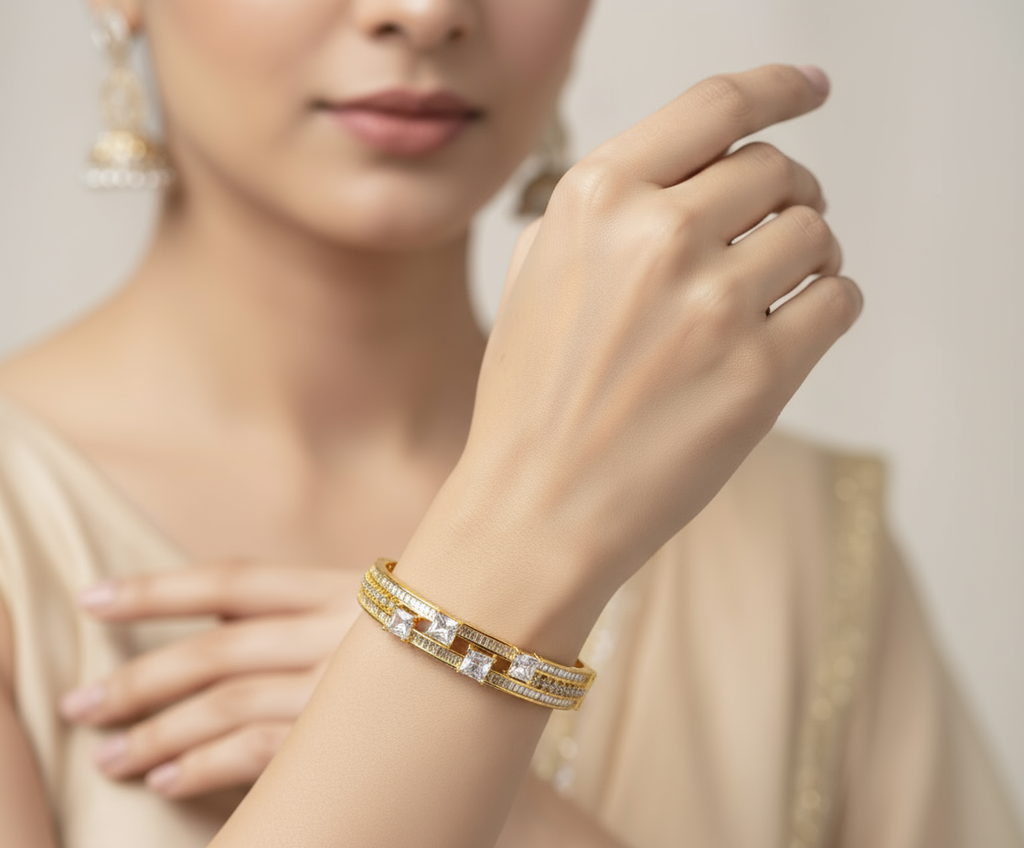 Radiant Golden Cubic Zirconia Bracelet – Wedding & Everyday Elegance