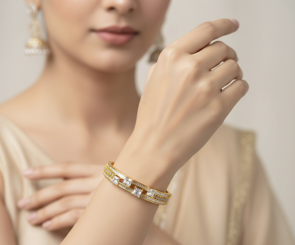 Radiant Golden Cubic Zirconia Bracelet – Wedding & Everyday Elegance