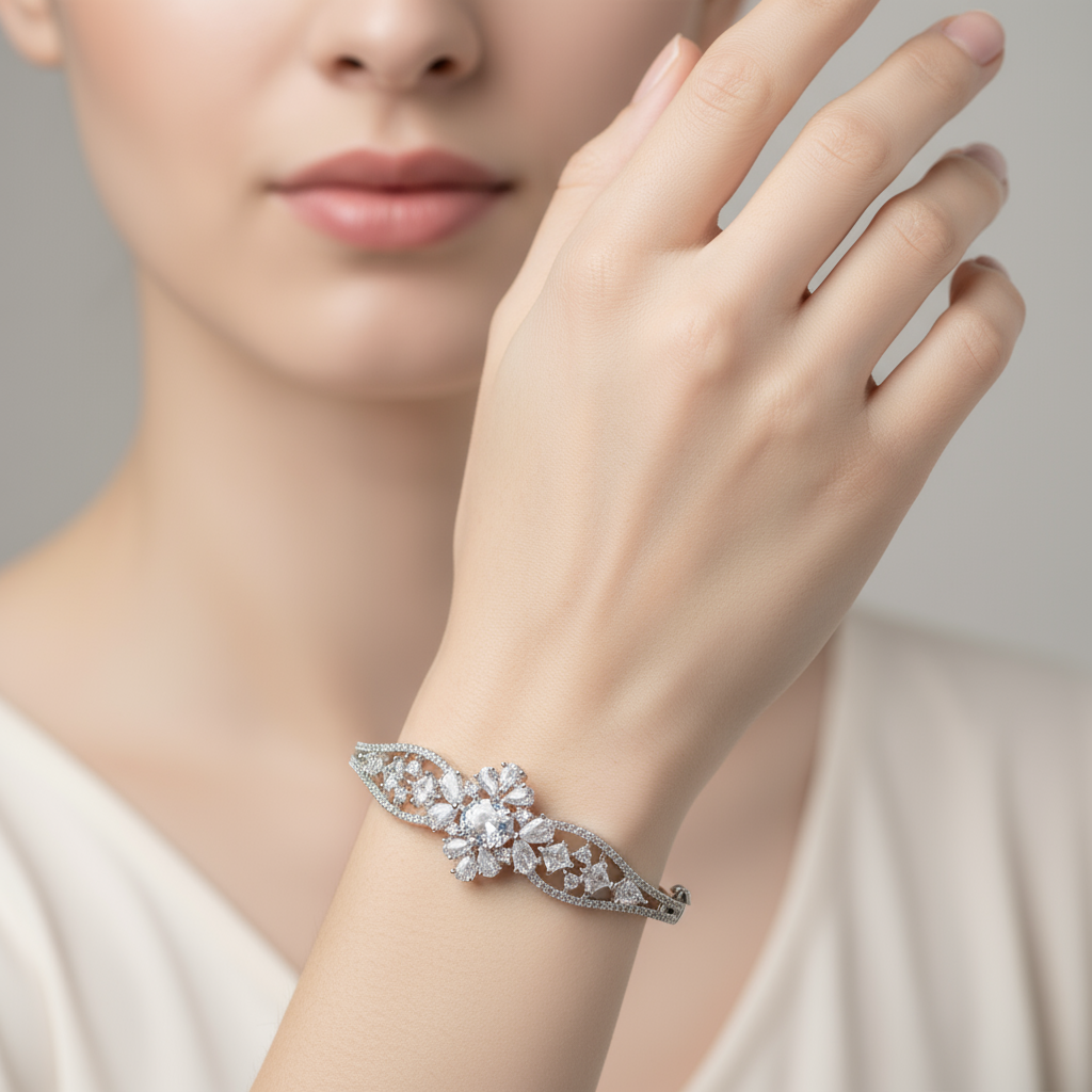 Exquisite Silver Cubic Zirconia Bracelet – Wedding & Party Collection