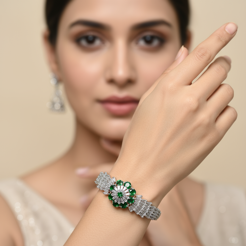 Elegant Green Cubic Zirconia Kada – Sophisticated Party Collection