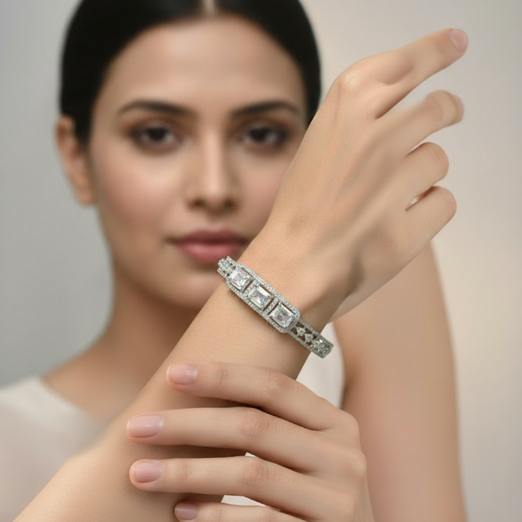 Elegant Clear Cubic Zirconia Kada – Exquisite Party Collection