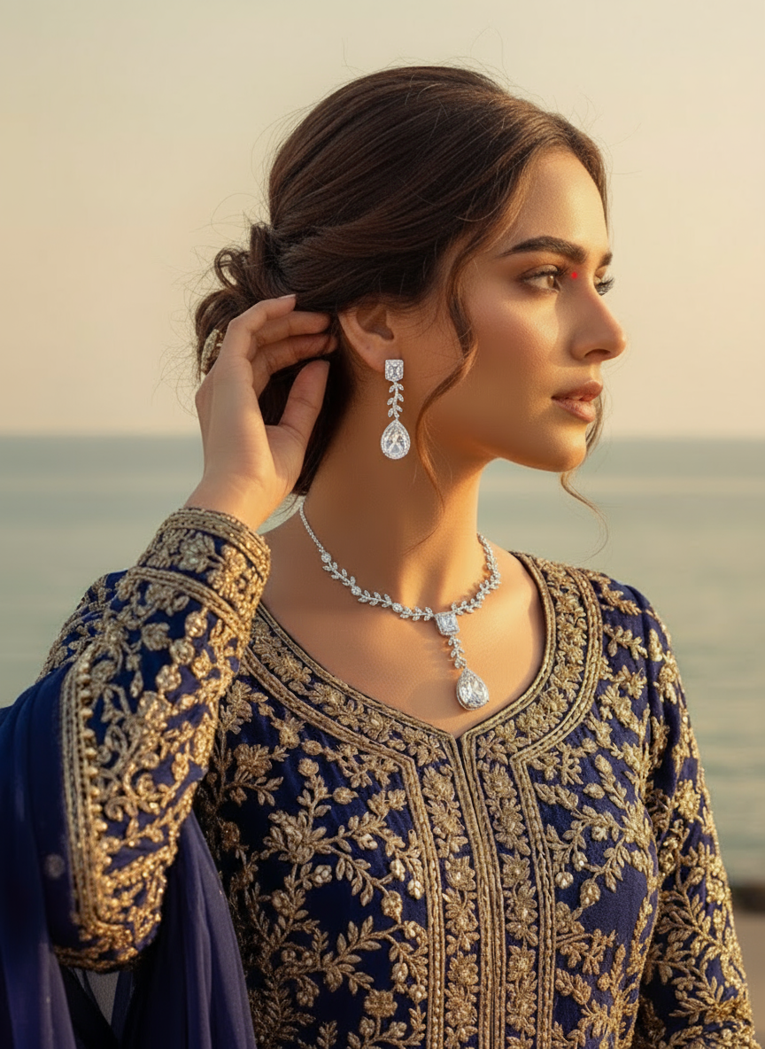 Elegant Cubic Zirconia Half-Set – Party & Occasion Wear Collection