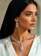 Elegant Pink Cubic Zirconia Necklace & Earring Set – Party & Occasion Collection