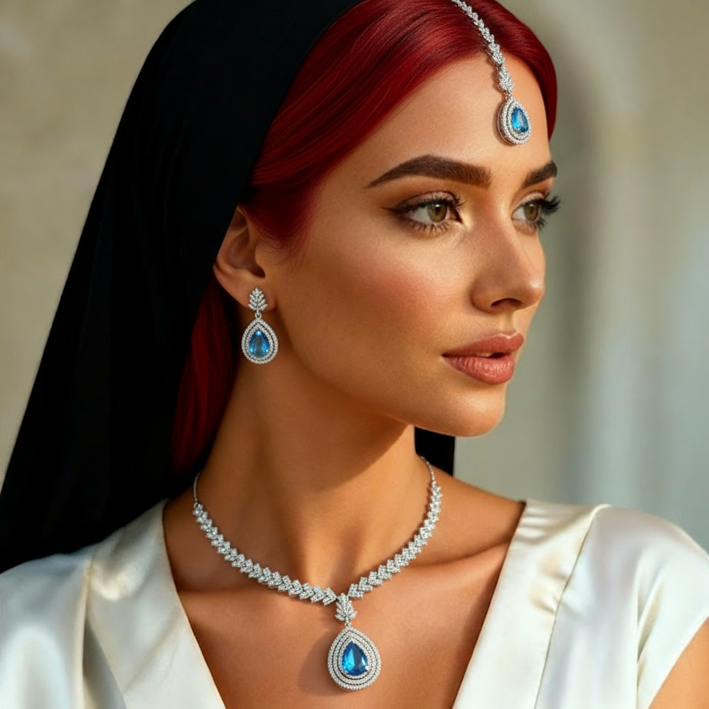 Exquisite Blue Gemstone Cubic Zirconia Half-Set – Elegant Party Collection