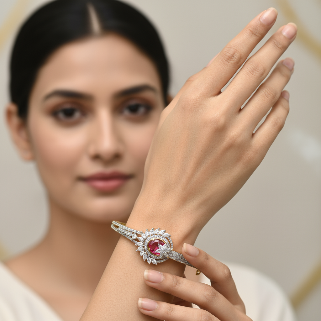 Elegant Red Stone Cubic Zirconia Kada – Party & Festive Collection