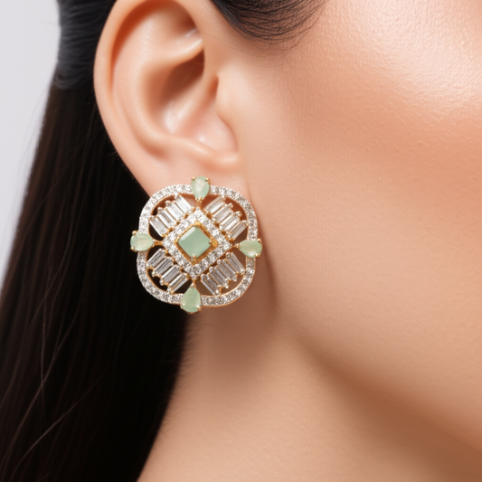 Elegant Green Cubic Zirconia Silver Earrings – Modern Classic Design