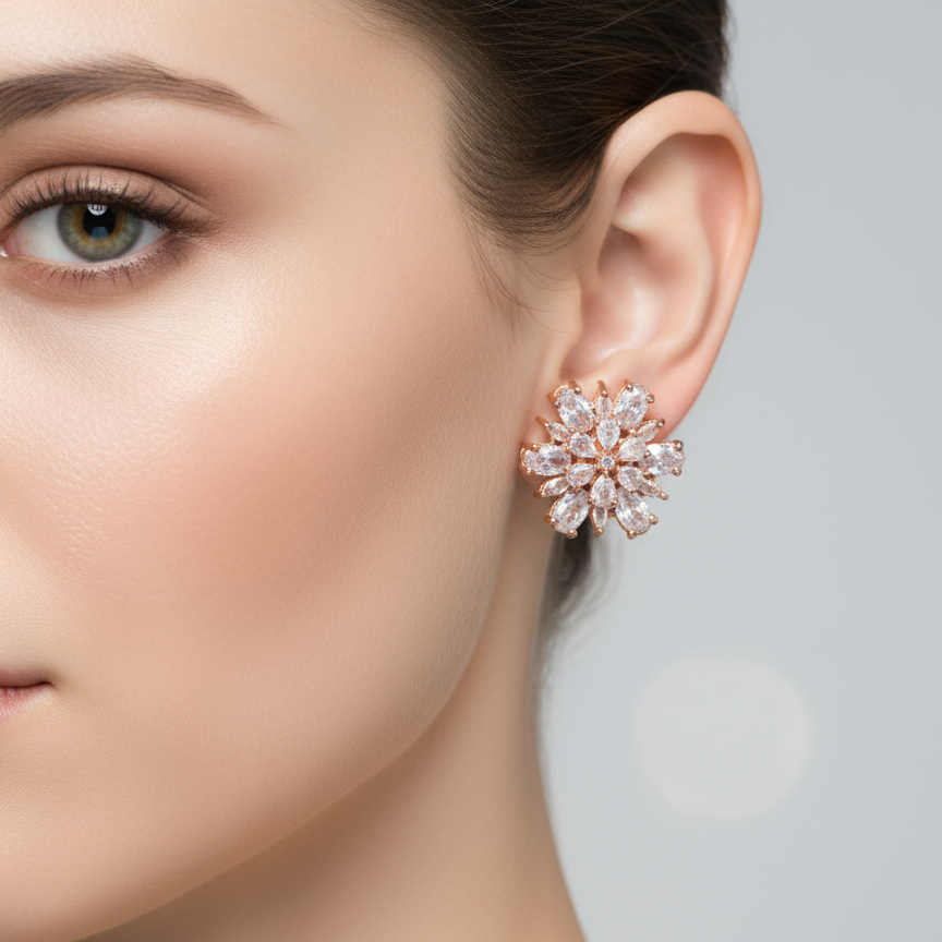 Exquisite Rose Gold Cubic Zirconia Earrings – Festiv Collection